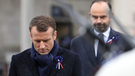 Emmanuel Macron et Edouard Philippe, le 11 novembre 2018, à Paris.&nbsp; (LUDOVIC MARIN / AFP)