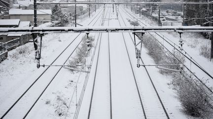 La neige recouvre les voies de la gare de Tours (Indre-et-Loire), le 7 février 2018. (GUILLAUME SOUVANT / AFP)