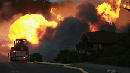 Les flammes ont fait un mort et détruit plus de cinquante maisons d'un quartier proche de l'aéroport international (AFP - Justin SULLIVAN)