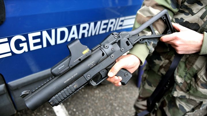 Un LBD 40 utilisé par les escadrons de la gendarmerie mobile à Vaubecourt (Meuse), le 17&nbsp;octobre&nbsp;2013. (MAXPPP)