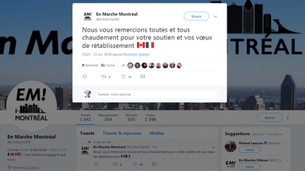 Le compte Twitter du comité La République en marche de Montréal, le 13 avril 2018. (TWITTER)