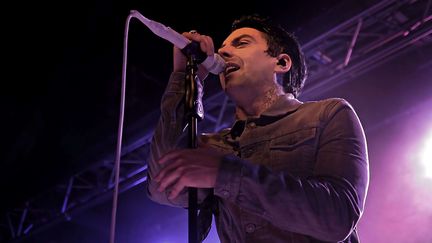 Ian Watkins, le chanteur des Lostprophets, un groupe de rock britannique, se produit &agrave; Liverpool, le 19 avril 2012. (SH5 / WENN.COM / SIPA)