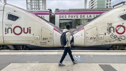 Un voyageur en gare de Rennes (Ille-et-Vilaine), le 26 juillet 2024. (MATHIEU PATTIER/MAXPPP)