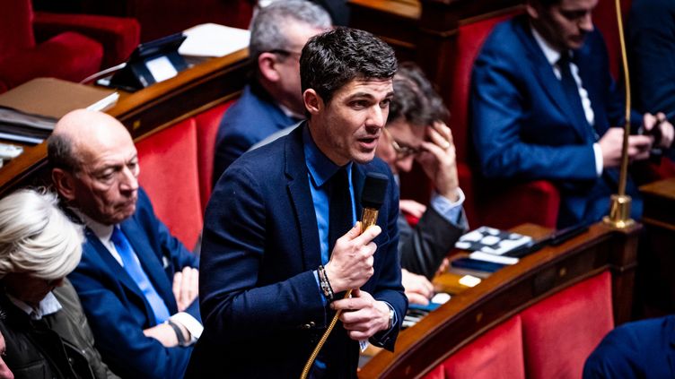 Deputy Aurélien Pradié, February 17, 2023, at the National Assembly.  (AMAURY CORNU / HANS LUCAS / AFP)