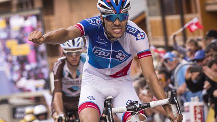 Thibaut Pinot lors d'une victoire au Dauphiné le 11 juin 2016.