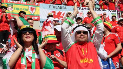 Des supporters gallois pendant le match contre l'Iran, lors de la Coupe du monde au Qatar, au stade Ahmad Bin Ali à l'ouest de Doha, le 25 novembre 2022. (GIUSEPPE CACACE / AFP)