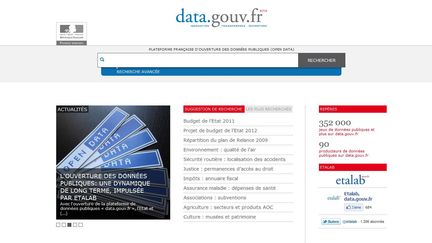 Le site data.gouv.fr a &eacute;t&eacute; ouvert le 5 d&eacute;cembre 2011.&nbsp; (CAPTURE D'ECRAN)