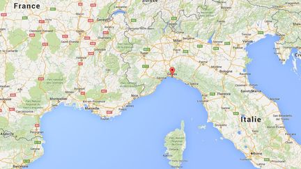 Une nappe de pétrole menace&nbsp;les côtes italiennes, près&nbsp;de Gênes, ainsi que la Côté d'Azur, le 23 avril 2016. (GOOGLE MAPS)