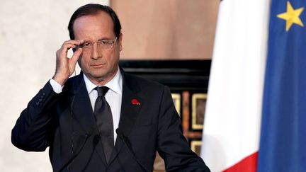 Le pr&eacute;sident de la R&eacute;publique,&nbsp;Fran&ccedil;ois Hollande, lors d'une conf&eacute;rence de presse &agrave; Rome (Italie), le 4 septembre 2012. (MATTEO CIAMBELLI / SIPA)