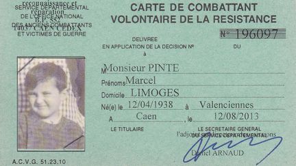 Marcel Pinte a&nbsp;obtenu&nbsp;symboliquement le titre de combattant volontaire de la Résistance en 2013. (- / FAMILY HANDOUT)