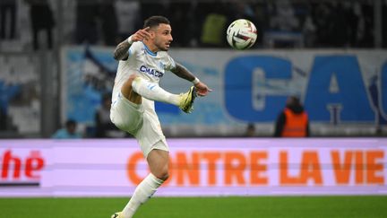 Jonathan Clauss lors du match de Ligue 1 entre l'Olympique de Marseille et le FC Metz au stade Vélodrome, le 9 février 2024. (NICOLAS TUCAT / AFP)