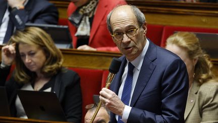 Eric Woerth, député Renaissance, à l'Assemblée nationale à Paris pendant les débats sur la réforme des retraites, le 14 février 2023.&nbsp;&nbsp; (LUDOVIC MARIN / AFP)