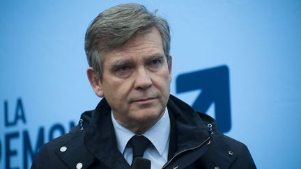 Le candidat à la présidentielle Arnaud Montebourg, à Gonesse (Val-d'Oise), le 22 octobre 2021. (MAGALI COHEN / HANS LUCAS / AFP)