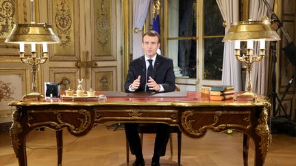 Emmanuel Macron, à Paris, le 10 décembre 2018. (LUDOVIC MARIN / POOL / AFP)