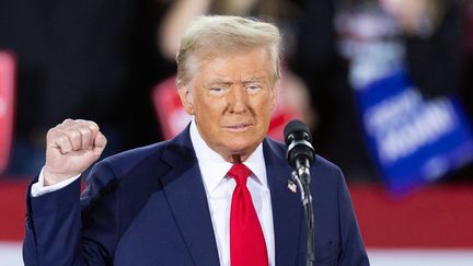 Donald Trump lors d'un meeting à Raleigh, en Caroline du Nord (Etats-Unis), le 4 novembre 2024. (RYAN M. KELLY / AFP)