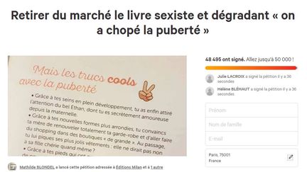 La pétition contre le livre "On a chopé la puberté" (Editions Milan).&nbsp; (CHANGE.ORG)