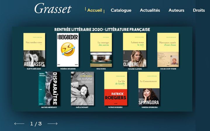 Capture d'écran du site de la maison d'édition Grasset, page de la rentrée littéraire 2020 (GRASSET)