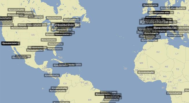 &nbsp; (Trendsmap de #jesuischarlie sur Twitter © DR)