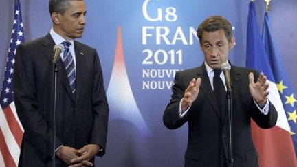 Barack Obama et Nicolas Sarkozy au sommet du G8 à Deauville (Calvados), le 27 mai 2011. (AFP - JEWEL SAMAD.)