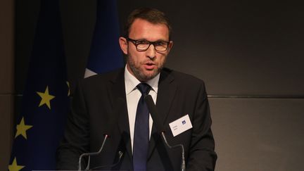 David Le Bars, le secrétaire général du syndicat des commissaires de la police nationale, le 4 avril 2018, pendant le congrès de son organisation à Levallois-Perret. (LUDOVIC MARIN / AFP)