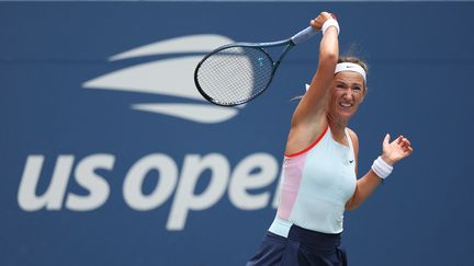 Victoria Azarenka lors de son match face à la Croate Petra Martic, lors du troisième tour de l'US Open 2022, à New York, le&nbsp;4 septembre 2022. (JAMIE SQUIRE / AFP)