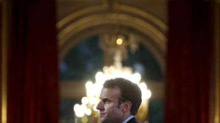 Emmanuel Macron, le 27 avril&nbsp;2018, à&nbsp;Paris.&nbsp; (CHRISTIAN HARTMANN / POOL)