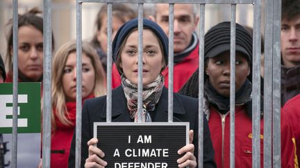 L'actrice fran&ccedil;aise Marion Cotillard manifeste en compagnie de militants de Greenpeace &agrave; Paris, le 15 novembre 2013. (FRED DUFOUR / AFP)