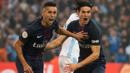 La joie de Cavani et de Marquinhos  (BERTRAND LANGLOIS / AFP)