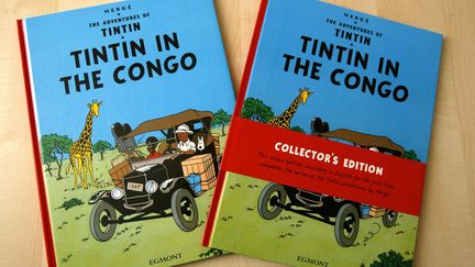 La couverture de la bande dessin&eacute;e d'Herg&eacute; "Tintin au Congo". (SEBASTIEN PIRLET / BELGA MAG / AFP)