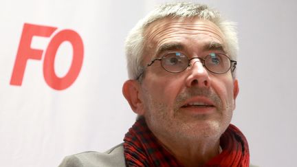 Yves Veyrier lorsd'une conférence de presse après son élection à la têt de FO le 22 novembre 2018.&nbsp; (JACQUES DEMARTHON / AFP)