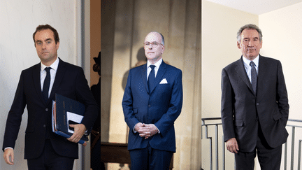 Sébastien Lecornu, Bernard Cazeneuve et François Bayrou (de gauche à droite). (AFP / MAXPPP)