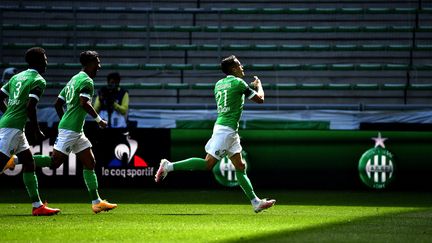 Romain Hamouma a ouvert le score pour Saint-Etienne contre Lorient. (JEFF PACHOUD / AFP)