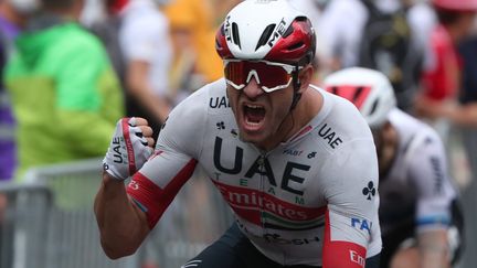 Le sprinteur norvégien Alexander Kristoff (UAE Emirates), vainqueur de la première étape du Tour de France 2020 à Nice, samedi 29 août 2020. (THIBAULT CAMUS / AFP)