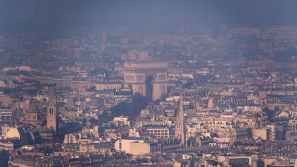 Lors d'un&nbsp;pic de pollution aux particules fines à Paris, le 29 décembre 2016.&nbsp; (LIONEL BONAVENTURE / AFP)