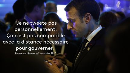 Emmanuel Macron, photographié le 12 décembre 2017 à Paris, avait critiqué en creux l'utilisation compulsive de Twitter par son homologue américain dans une interview au "Time". (THIBAULT CAMUS / AFP)