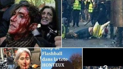 Des photos relayées sur les réseaux sociaux et présentées comme étant liées aux mobilisations des "gilets jaunes". (FACEBOOK / FRANCEINFO)