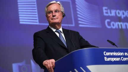 Michel Barnier, lors de la conférence de presse sur&nbsp;les négociations sur le Brexit, le 24 décembre 2020 à Bruxelles. (FRANCISCO SECO / POOL / AP POOL)