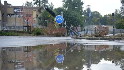 Des inondations à Annonay (Ardèche), le 17 octobre 2024. (MATHIEU PRUDHOMME / ANADOLU / AFP)