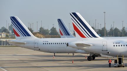 Des avions d'Air France sur le tarmac de l'a&eacute;roport Paris-Charles-de-Gaulle, le 15 septembre 2014, au deuxi&egrave;me jour de la gr&egrave;ve des pilotes de la compagnie. (MUSTAFA YALCIN / ANADOLU AGENCY / AFP)