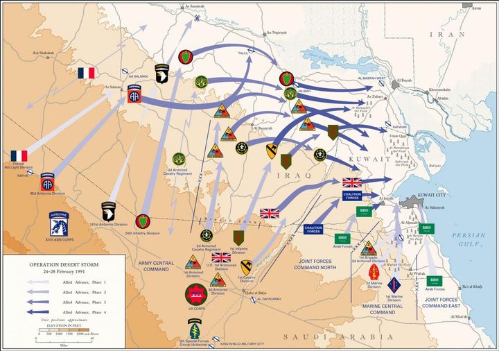 Carte de l'offensive terrestre "Tempête du désert". (Légion étrangère / Armée de terre)