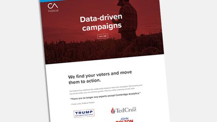 Le site de Cambridge Analytica, qui présente ses références dans les campagnes politiques.&nbsp; (CAPTURE D'ÉCRAN)