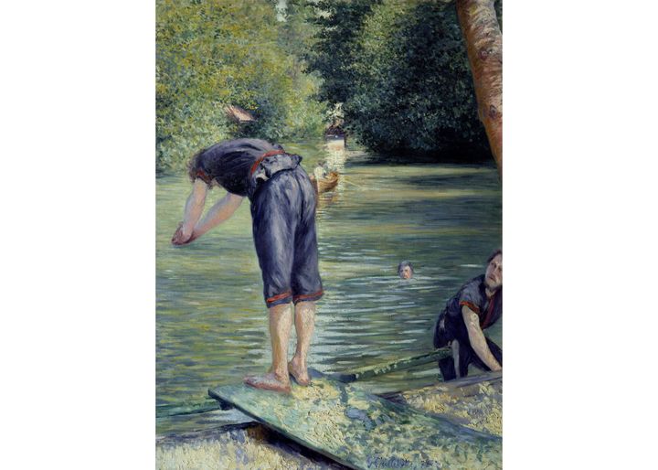 Gustave Caillebotte (1848-1894), "Baigneurs". Panneau décoratif, dit aussi "Baigneurs, bord de l’Yerres", 1878, Collection particulière&nbsp; (Photo © Photo Josse / Bridgeman Images)