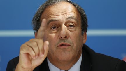 Michel Platini lors d'une conférence de presse à Monaco, le 28 août 2015. (VALERY HACHE / AFP)