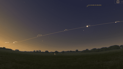 Vue simulée du ciel parisien le 30 janvier vers 8 heures du matin. (STELLARIUM / FRANCETV INFO)