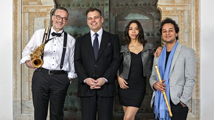 De gauche à droite, Ulrich H. Brunnhuber, Kimball Gallagher, Nejia Abidi et Souhayl Guesmi à Tunis, le 4 mars 2023. (ABDEL BELHADI)