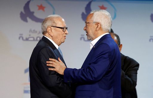 ​Rached Ghannouchi et le président tunisien Béji Caïd Essebsi au congrès d'Ennahda le 20 mai 2016  (Reuters - Zoubeir Souissi)