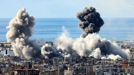 De la fumée causée par des frappes israéliennes sur la banlieue de Beyrouth (Liban), le 26 novembre 2024. (IBRAHIM AMRO / AFP)