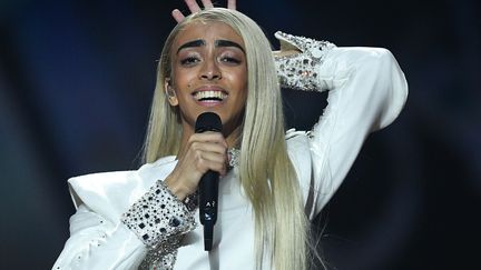 Bilal Hassani, candidat français à l'Eurovision 2019, Tel Aviv, Israël, 17 mai 2019 (VLADIMIR ASTAPKOVICH / SPUTNIK / AFP)