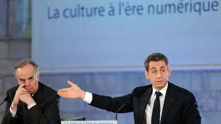 Fr&eacute;d&eacute;ric Mitterand, ministre de la Culture, et Nicolas Sarkozy, pr&eacute;sident de la R&eacute;publique, le 18 novembre 2011, &agrave; Avignon (Vaucluse). (GERARD JULIEN / AFP)