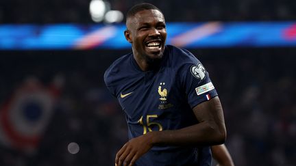 Marcus Thuram célèbre son premier but avec les Bleus contre l'Irlande, jeudi 7 septembre. (FRANCK FIFE / AFP)